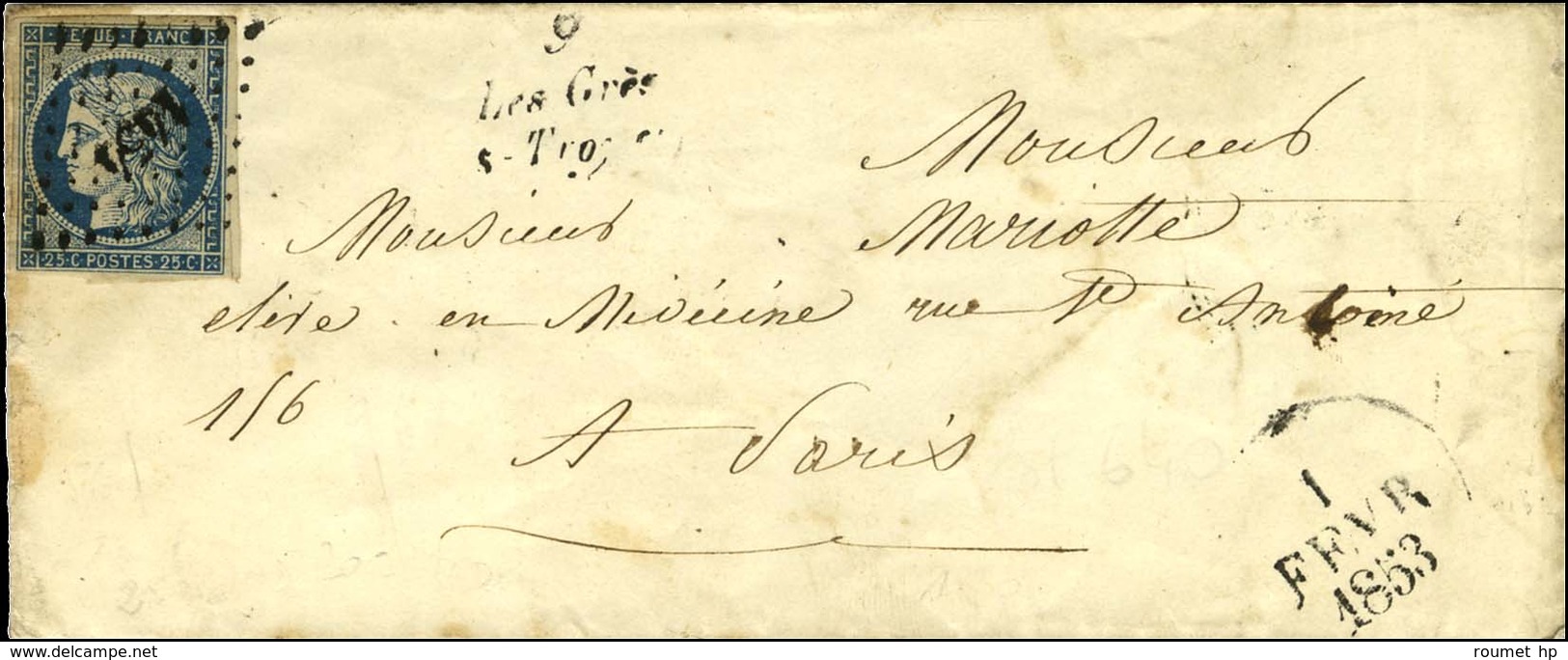 PC 1454 / N° 4 Cursive 9 / Les Grès / S-Troyes Dateur A. 1853. - TB. - R. - 1849-1850 Ceres