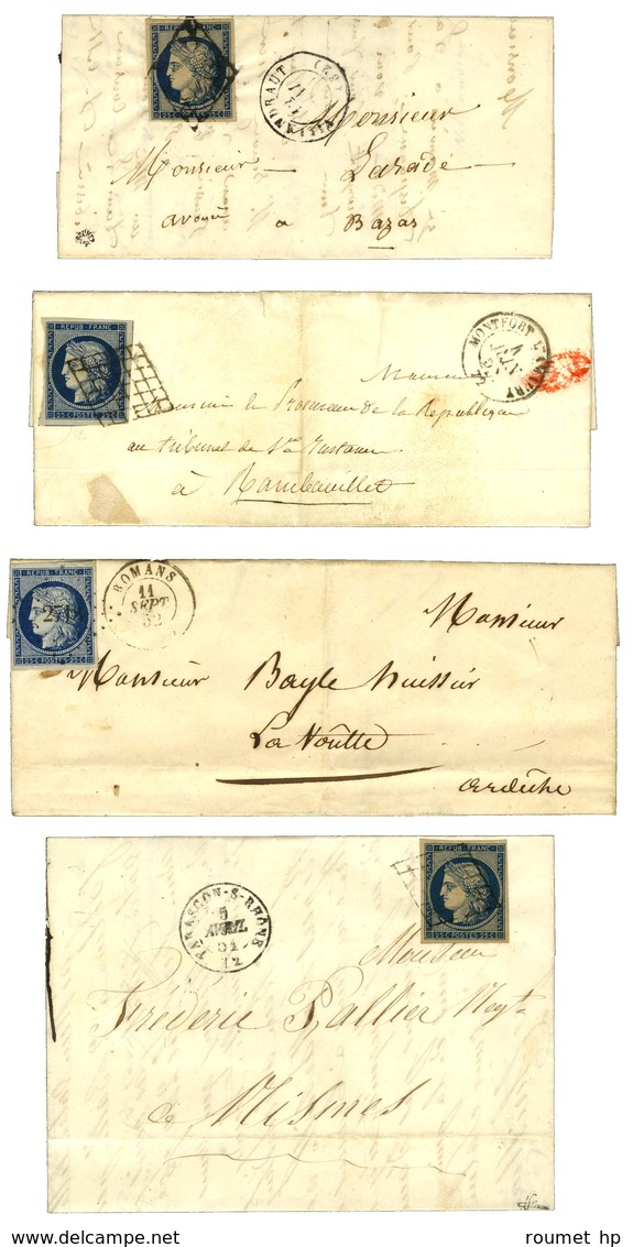 Lot De 4 Lettres Affranchies Avec N° 4. Pièces Choisies. - TB / SUP. - 1849-1850 Ceres