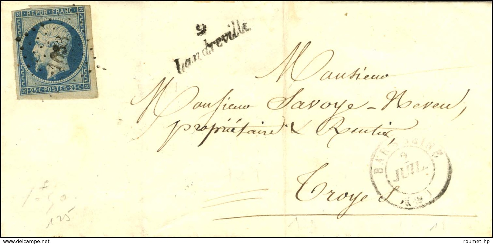 PC 1633 / N° 10 (filet Effleuré) Càd T 15 BAR-S-SEINE (9) Cursive 9 / Landreville. 1853. - TB. - 1852 Louis-Napoléon