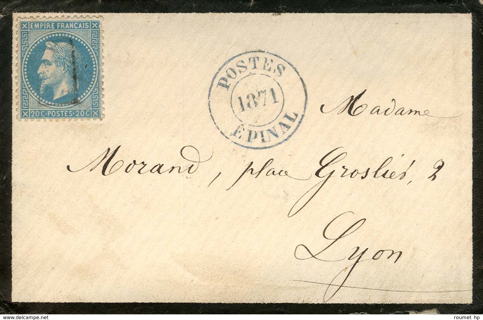 P.P. / N° 29 Cachet Provisoire Bleu POSTES / 1871 / EPINAL Sur Devant De Lettre Pour Lyon. - TB / SUP. - 1863-1870 Napoléon III Lauré