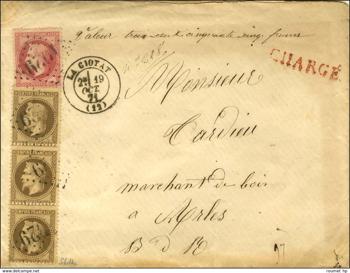 GC 1029 / N° 30 Bande De 3 + 32 Càd T 17 LA CIOTAT (12) Sur Lettre Chargée Pour Arles. 1871. - SUP. - R. - 1863-1870 Napoleon III With Laurels