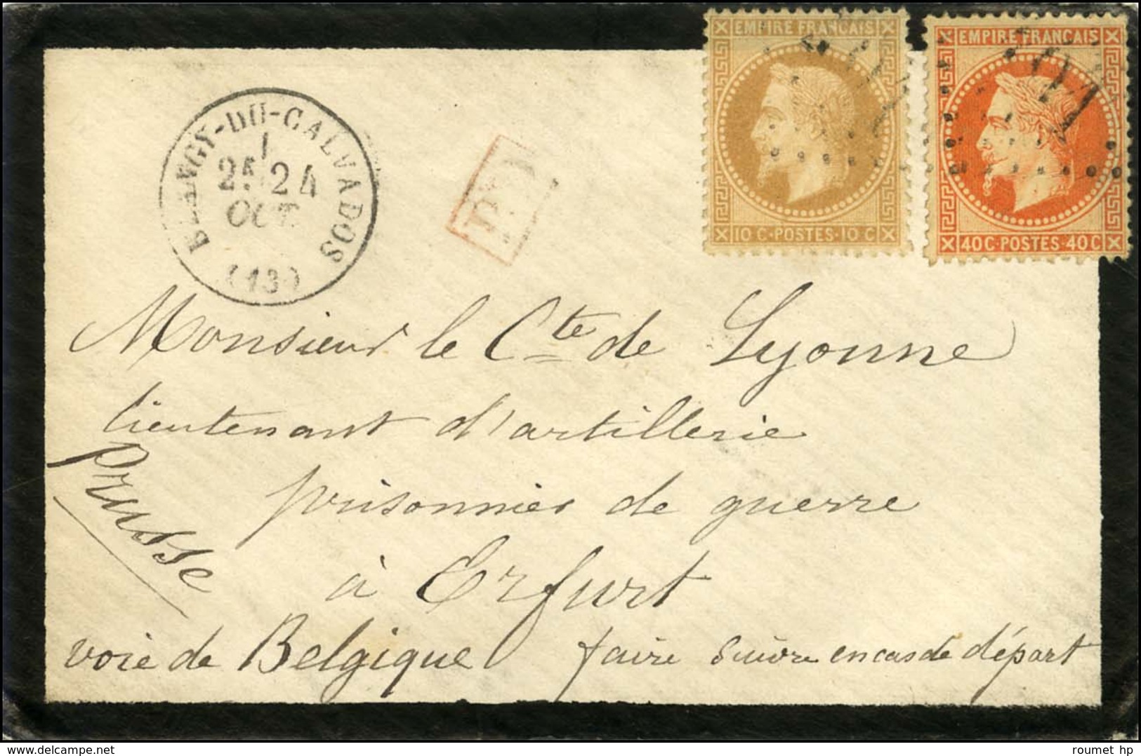 GC 491 / N° 28 + 31 Càd T 16 BLANGY DU CALVADOS (13) Sur Lettre Adressée à Un Prisonnier De Guerre à Erfurt Par La Voie  - 1863-1870 Napoleon III With Laurels