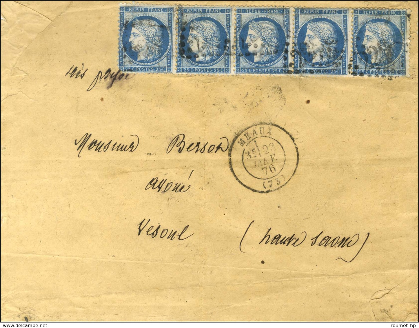 GC 2298 / N° 60 Bande De 5 Càd T 17 MEAUX (73) Sur Lettre 4 Ports Pour Vesoul. 1876. - TB. - R. - 1871-1875 Ceres