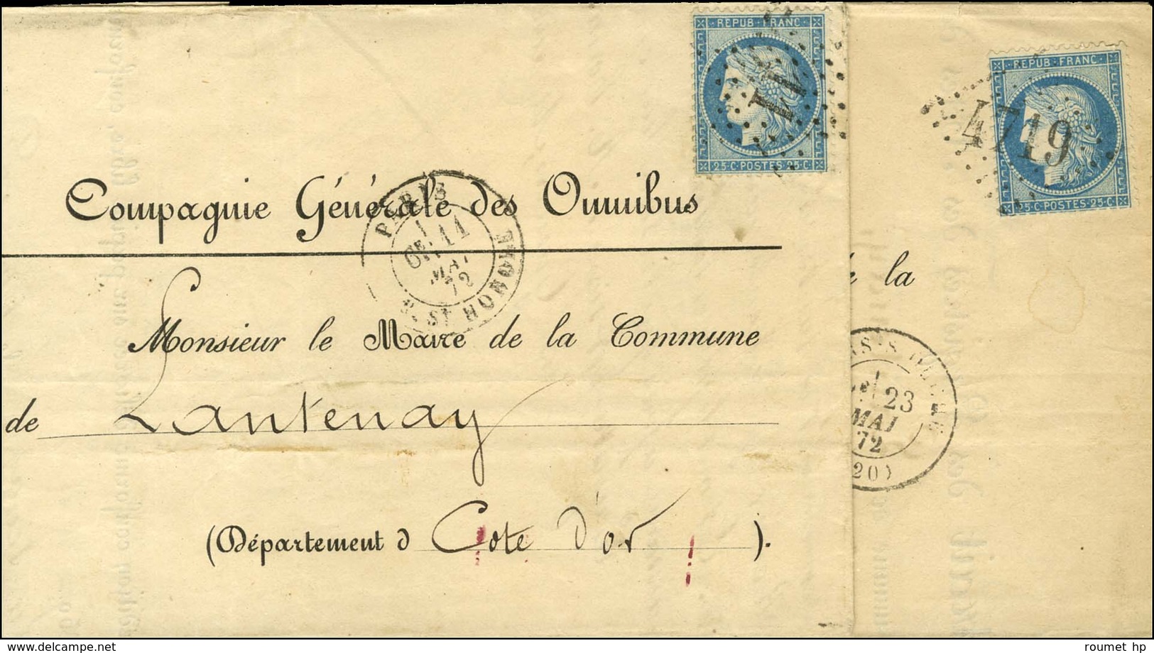 Etoile 11 / N° 60 Càd PARIS / R. ST HONORE Sur Lettre En Réponse Prépayée Adressée à Lantenay. En Retour, GC 4719 / N° 6 - 1871-1875 Ceres