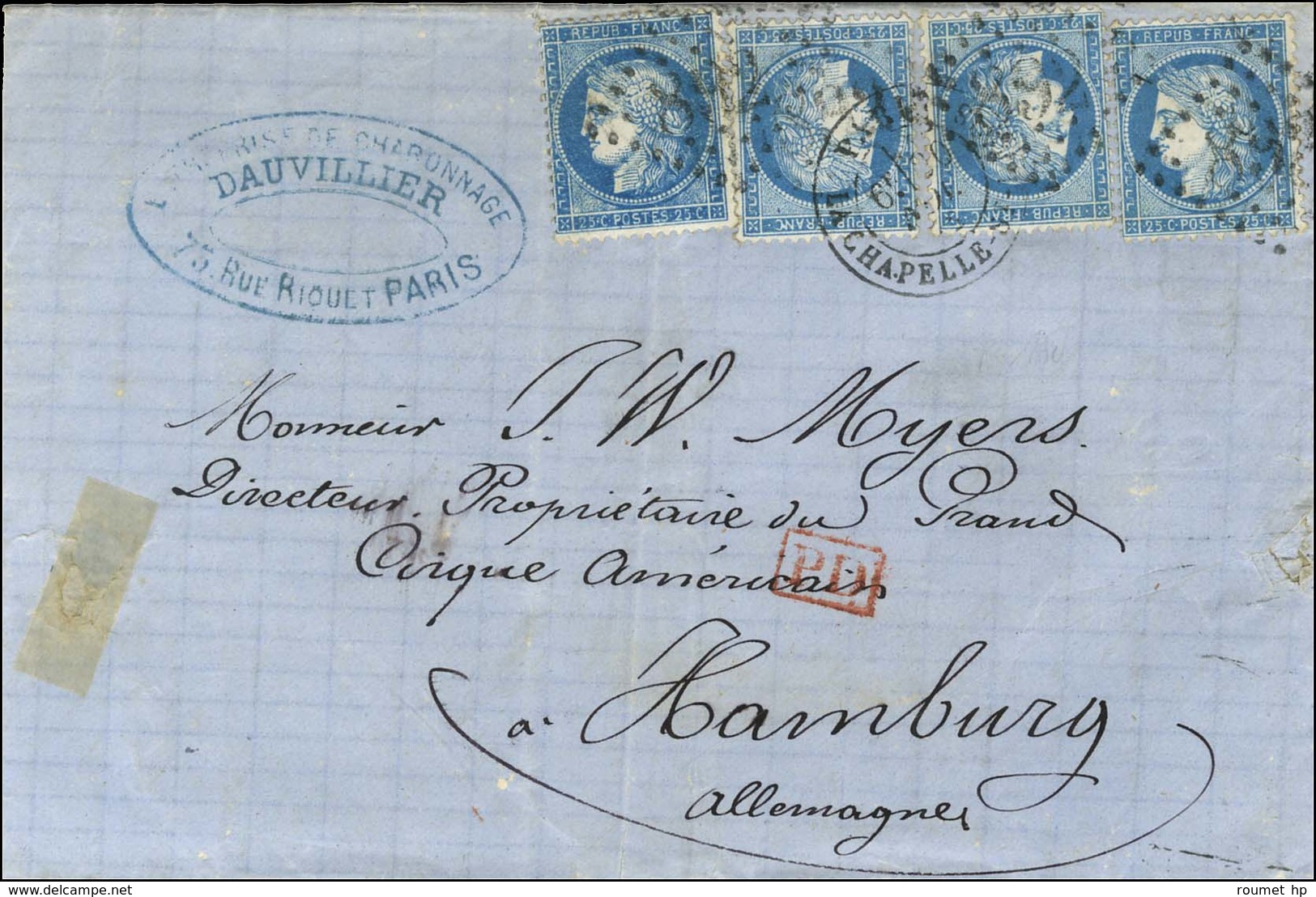 GC 892 / N° 60 (4) Càd PARIS / LA CHAPELLE ST DENIS Sur Lettre 2 Ports Pour Hambourg. Au Verso, Càd D'arrivée. 1872. - T - 1871-1875 Cérès
