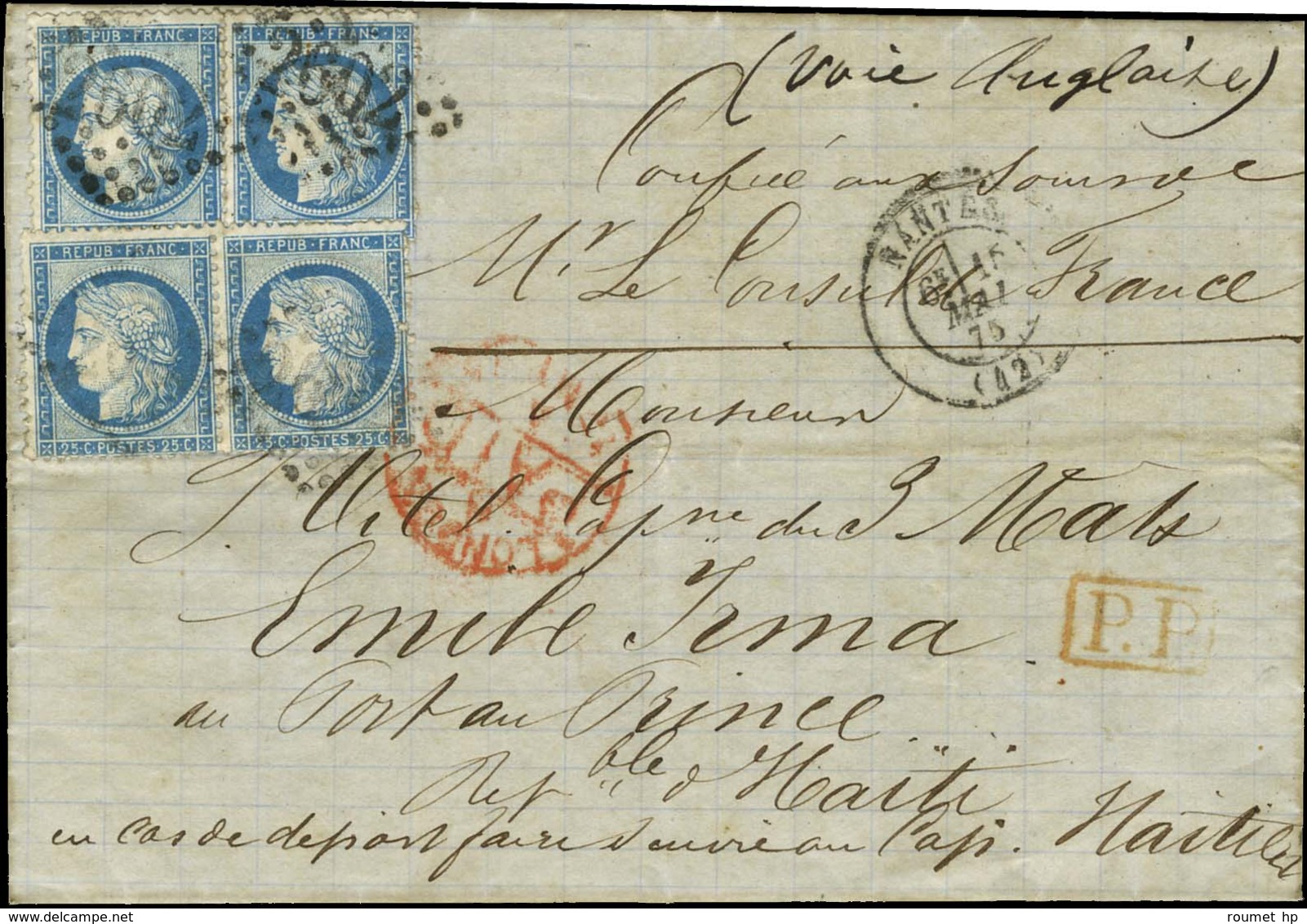 GC 2602 / N° 60 (4) Càd T 17 NANTES (42) Sur Lettre Adressée Au '' Capitaîne Du 3 Mats Emile Irma Au Port Au Prince ''.  - 1871-1875 Cérès