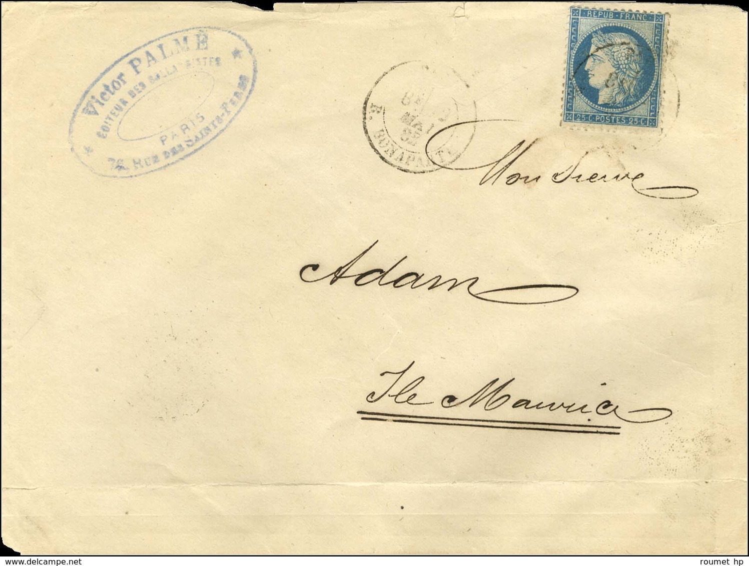 Càd PARIS / R.  BONAPARTE / N° 60 Sur Lettre Au Tarif UPU Pour L'Ile Maurice. Au Verso, Càd D'arrivée. 1882. - TB. - 1871-1875 Ceres