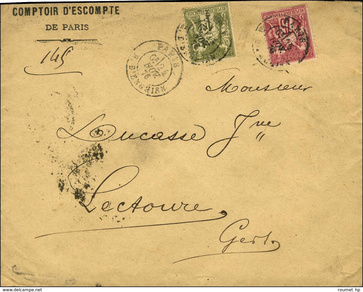 Càd PARIS / R. D'ENGHIEN / N° 71 + 72 Sur Lettre 5 Ports Pour Lectoure. Plus Grand échelon De Poids Connu De Bureau à Bu - 1876-1878 Sage (Type I)