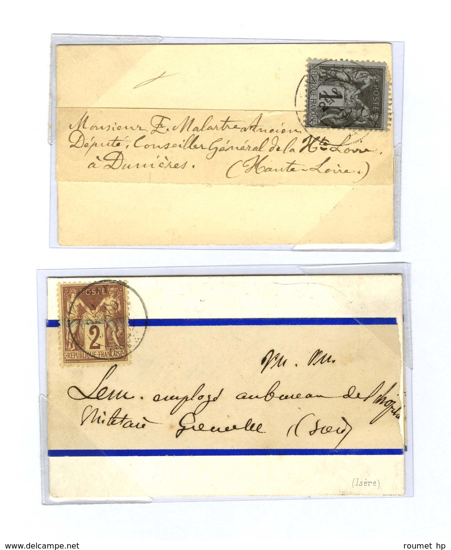 Lot De 2 Cartes De Visite Adressées Sous Bande Affranchies à 1 Et 2c. - TB / SUP. - 1876-1878 Sage (Type I)