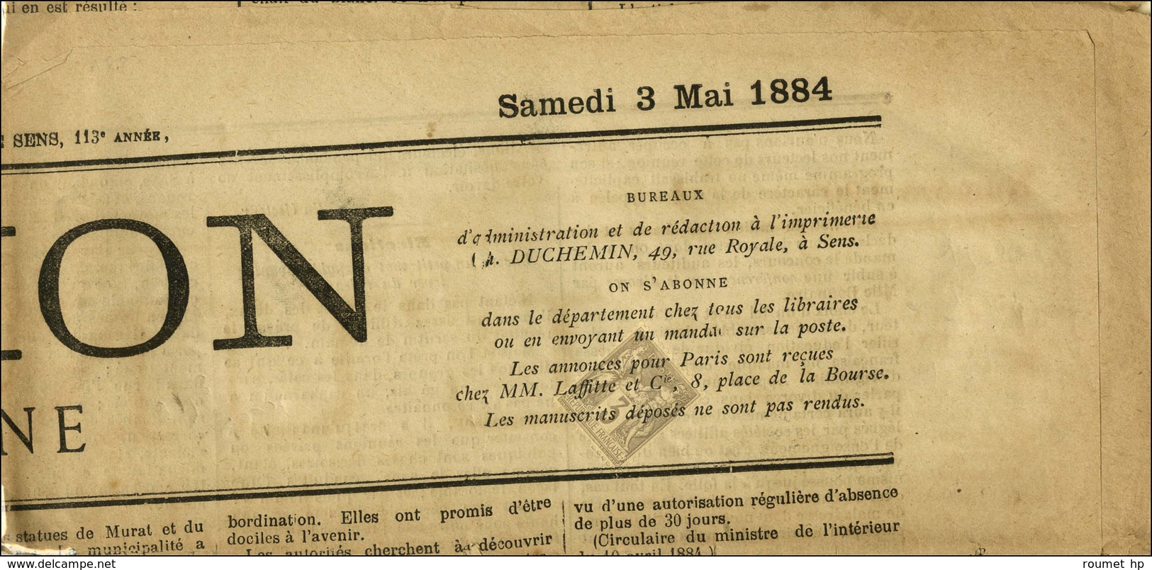 Oblitération Typo / N° 87 Sur Journal Entier ' L'Union De L'Yonne ' Au 2ème échelon, Rayon Général. 1884. - TB. - R. - 1876-1878 Sage (Type I)