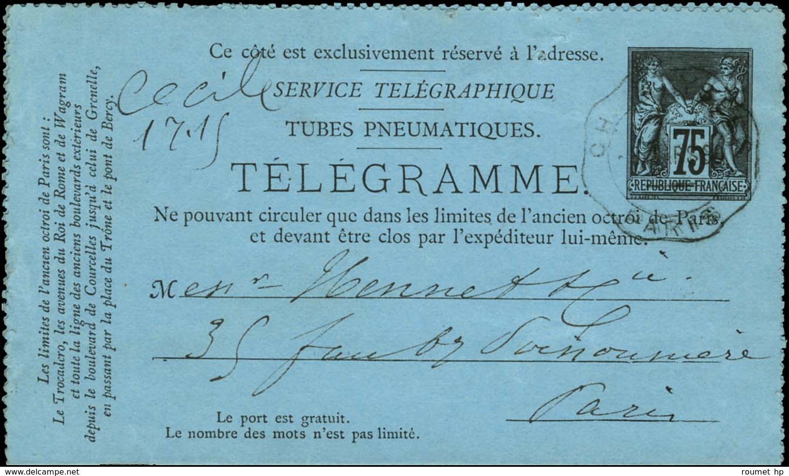 Lot De 2 Cartes Télégrammes Affranchies à 50 Et 75c. - TB / SUP. - 1876-1878 Sage (Type I)