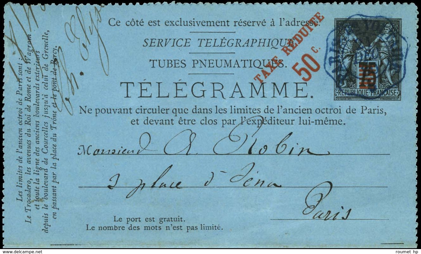 Lot De 2 Cartes Télégrammes Affranchies Avec Taxe Réduite à 30 Et 50c. - TB / SUP. - 1876-1878 Sage (Type I)