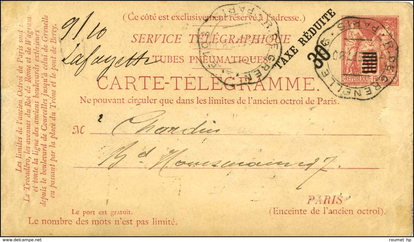 Lot De 2 Cartes Télégrammes Affranchies Avec Taxe Réduite à 30 Et 50c. - TB / SUP. - 1876-1878 Sage (Type I)