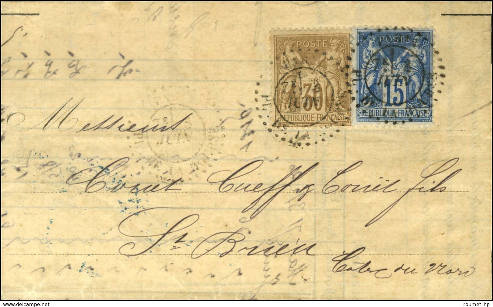 Càd D'essai PARIS / PL. DE LA BOURSE Type 4 / N° 80 + 90 Sur Lettre 3 Ports Pour St Brieuc. 1881. - TB / SUP. - 1876-1878 Sage (Type I)