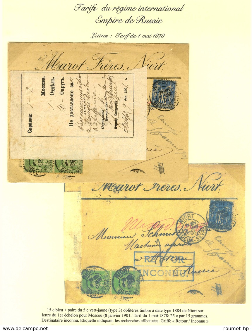 Lot De 10 Lettres Adressées En Russie Avec étiquettes De Retour Et Griffes De Censure. Bel Ensemble. - TB. - R. - 1876-1878 Sage (Type I)