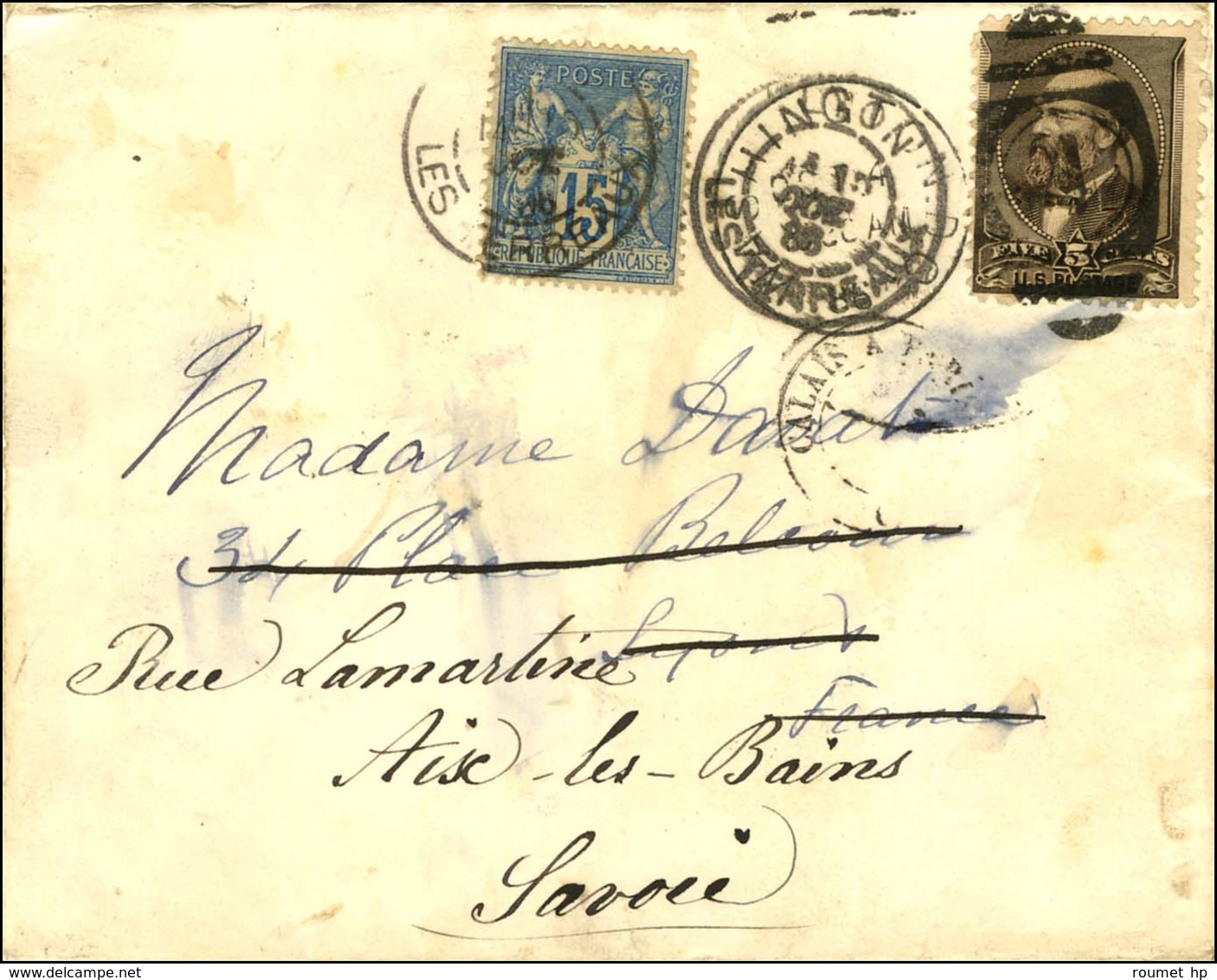 5 Cents Brun Noir (émission De 1882) Obl De Washington Sur Lettre Pour Lyon. La Lettre A été Réexpédiée à Aix-les-Bains  - 1876-1878 Sage (Type I)