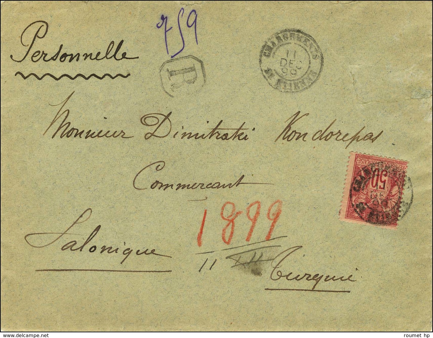 Càd CHARGEMENTS / ST ETIENNE / N° 98 Sur Lettre Recommandée Pour Salonique. 1899. - TB / SUP. - R. - 1876-1878 Sage (Type I)