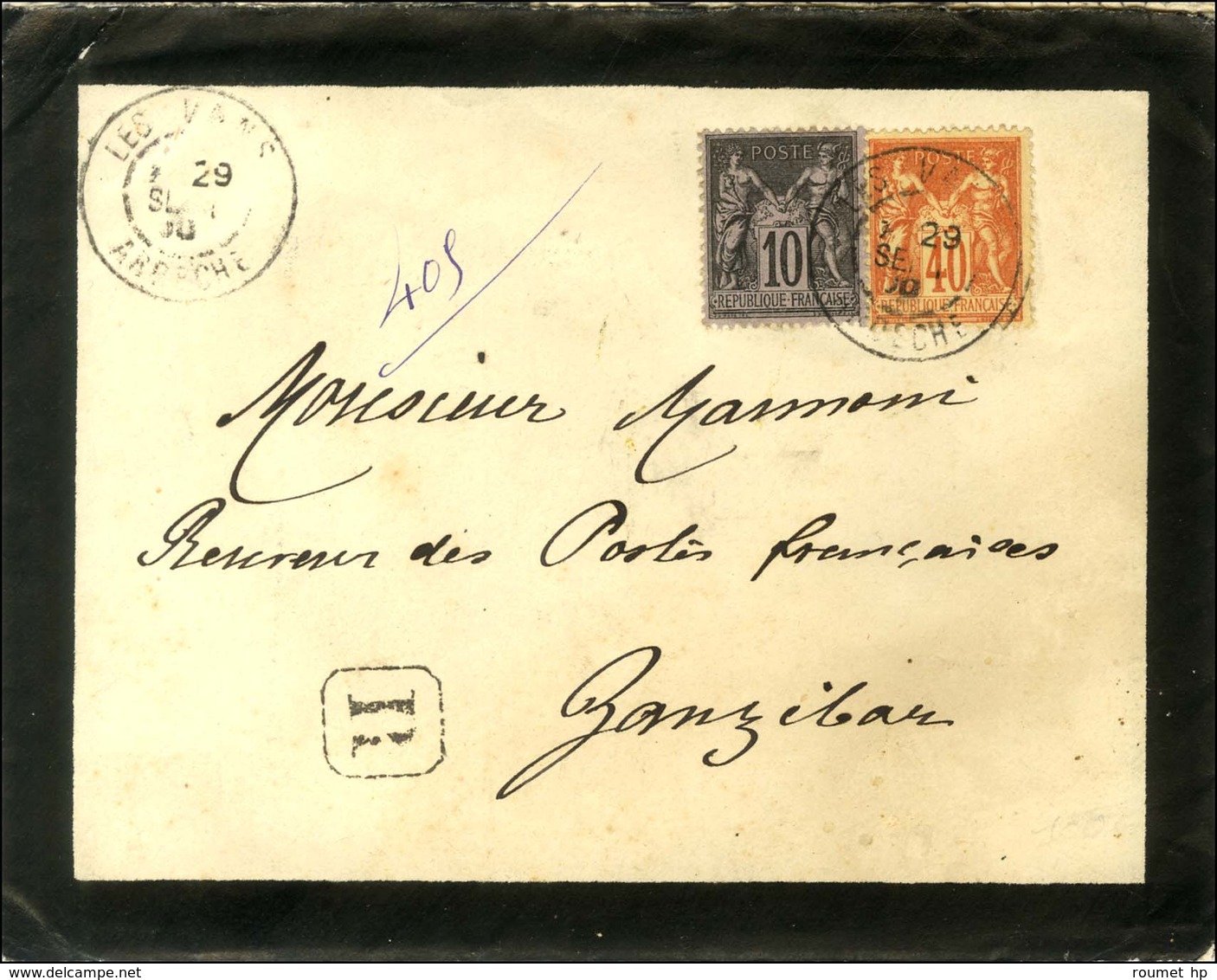 Càd LES VANS / ARDECHE / N° 89 + 94 Sur Lettre Recommandée Avec Texte Adressée Au Receveur Des Postes Françaises à Zanzi - 1876-1878 Sage (Type I)