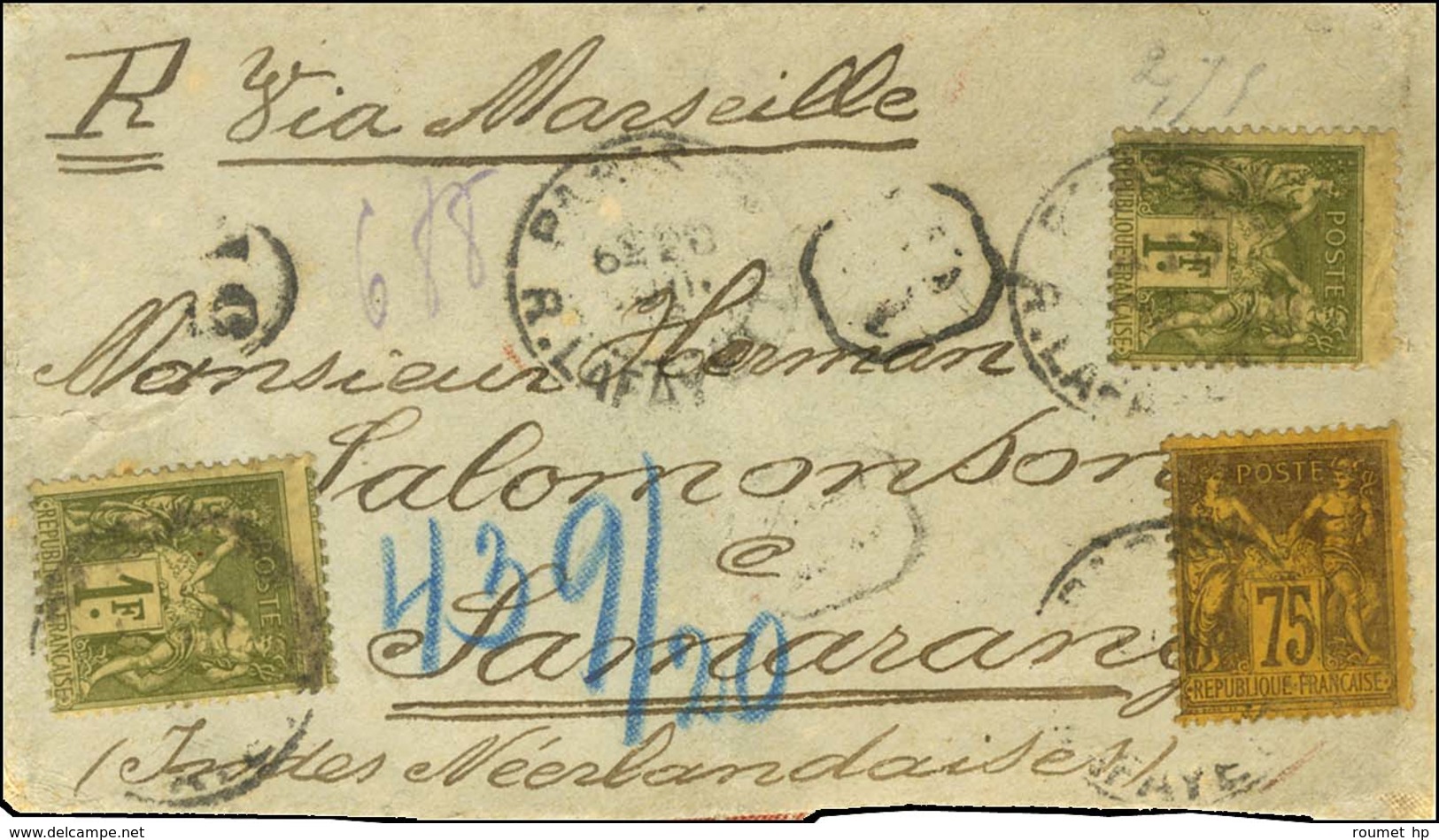 Càd PARIS 51 / R. LAFAYETTE / N° 82 (2) + 99 Sur Lettre (partielle) Recommandée Au 10ème échelon Pour Samarang. 1896. -  - 1876-1878 Sage (Type I)