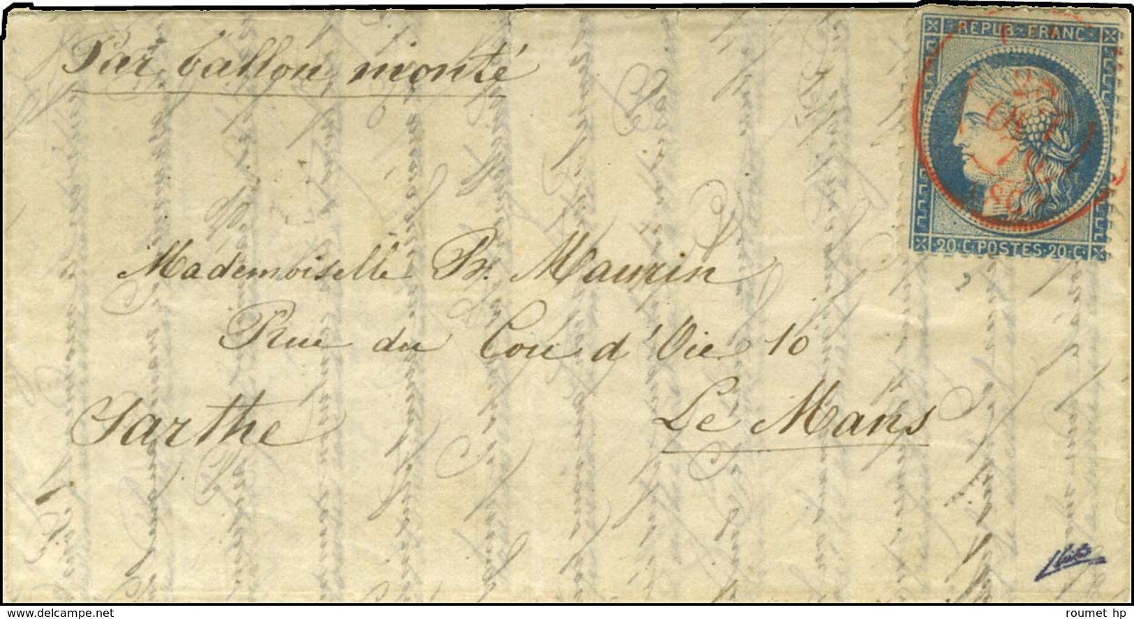 Càd Rouge PARIS (SC) 28 OCT. 70 / N° 37 (infime Def) Sur Lettre Pour Le Mans, Au Verso Càd D'arrivée 3 NOV. 70. LE COLON - Oorlog 1870