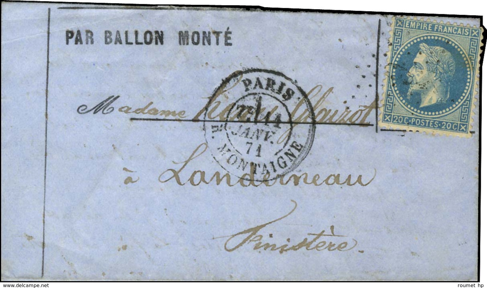 Etoile 9 / N° 29 Càd PARIS / R. MONTAIGNE 11 JANV. 71 Sur Lettre PAR BALLON MONTE Avec Très Bon Texte Historique Pour La - Oorlog 1870