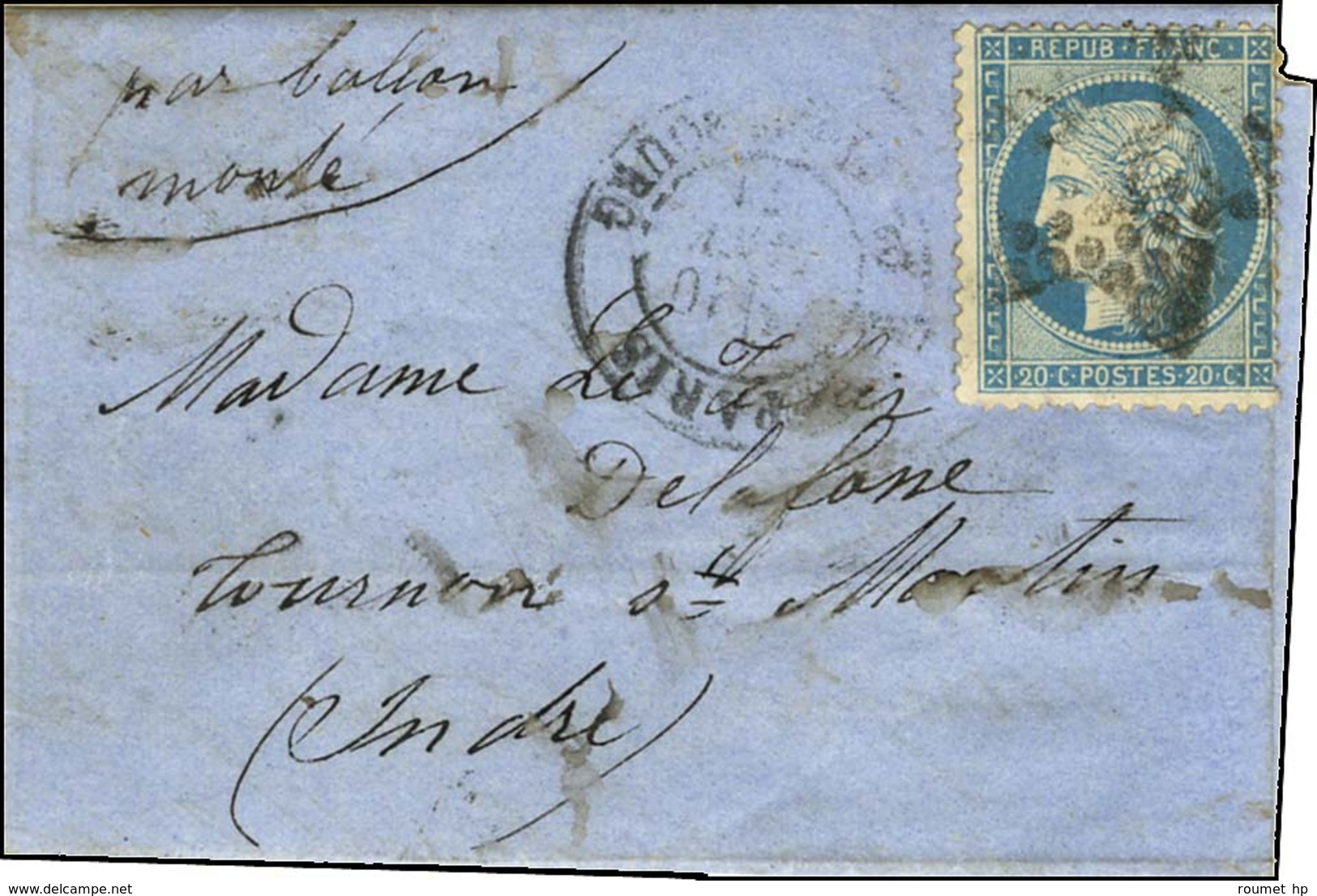 Etoile 14 / N° 37 Càd PARIS / R. DE STRASBOURG 20 JANV. 71 Sur Lettre Pour Tournon St Martin. Au Verso, Très Rare Bureau - Oorlog 1870