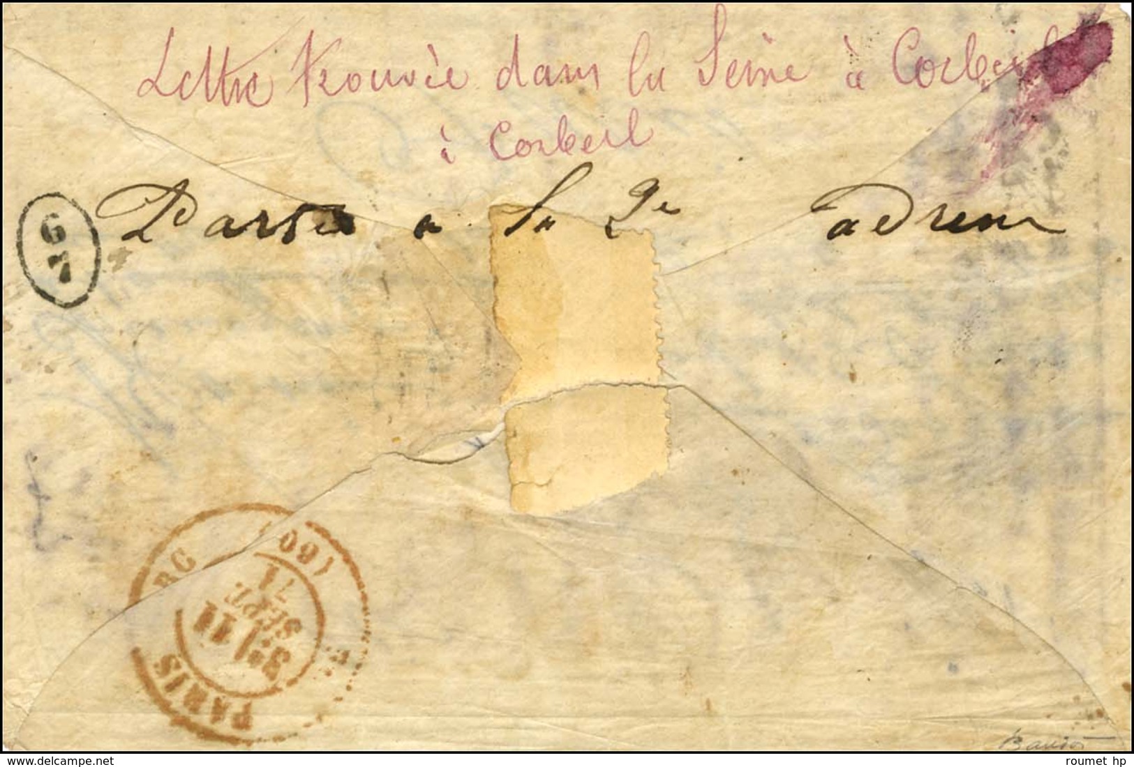 Exceptionnelle Lettre Insérée Dans Un Récipient Métallique Jeté Dans La Seine. Texte Daté Du 2 Novembre 1870 Adressé Au  - Oorlog 1870