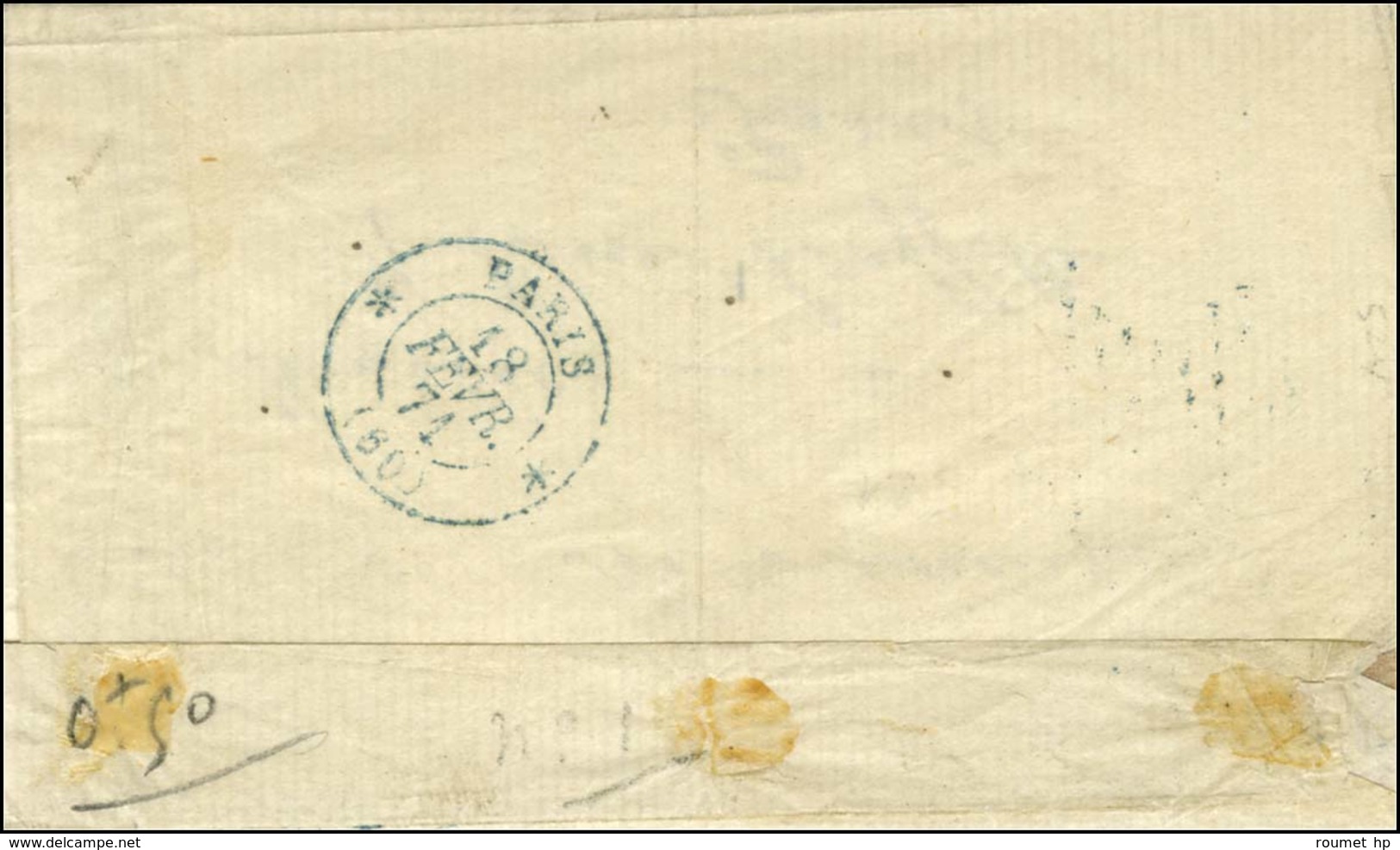 Etoile évidée Bleue / N° 29 Sur Lettre Papier Pelure Adressée à Paris. Au Verso, Rare Càd Bleu * PARIS * (60) 18 FEVR. 7 - Guerre De 1870