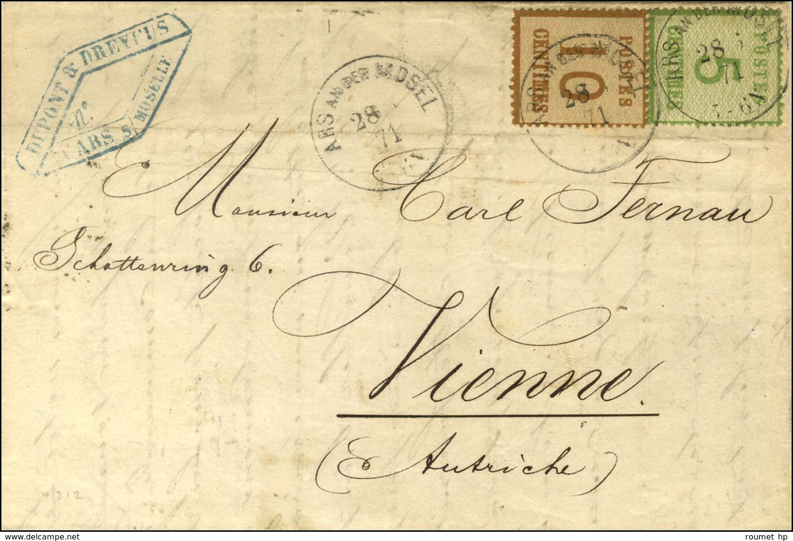 Càd ARS AM DER MOSEL / Alsace N° 4 + 5 Sur Lettre Pour L'Autriche. 1871. - TB. - R. - Covers & Documents