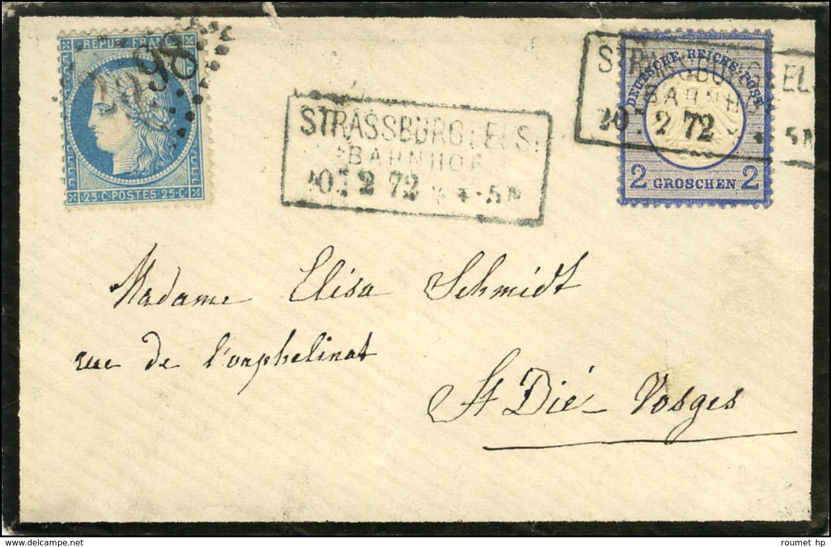 Cachet Encadrée STRASSBURG ELS  / BAHNHOF / Allemagne 2g + N° 60 Obl GC 2598 (Nancy) Sur Lettre En Affranchissement Mixt - Covers & Documents