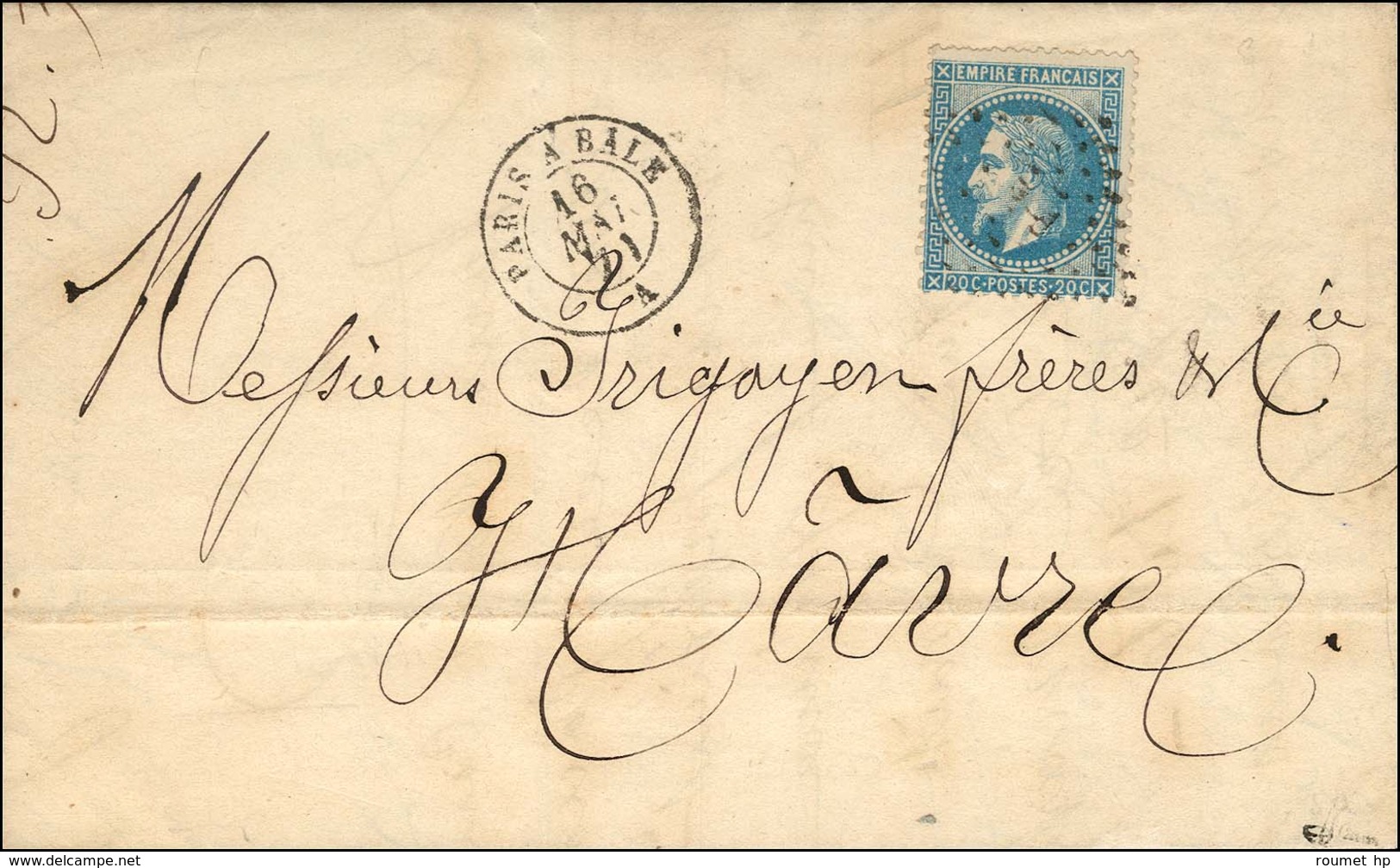 Lettre Avec Texte Daté De Paris Le 14 Mai 1871 Remise à L'ambulant Pour Le Havre. Losange BP / N° 29  Càd PARIS A BÂLE 1 - War 1870