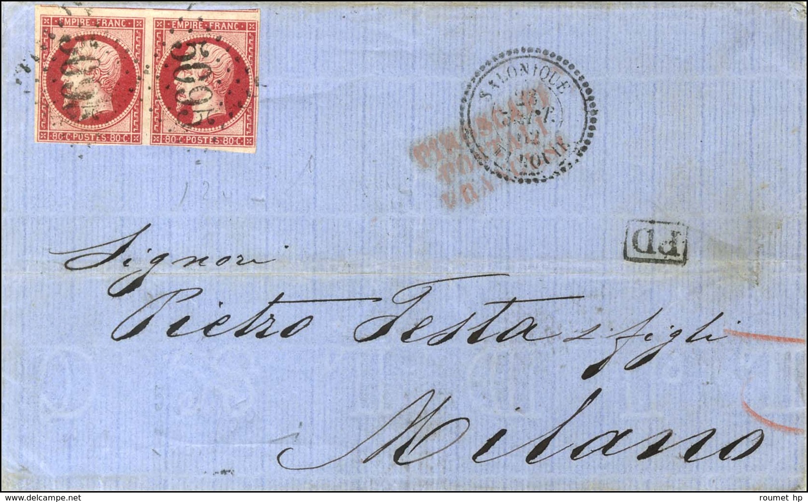 GC 5095 / N° 17 Paire Càd T 22 SALONIQUE / TURQUIE Sur Lettre Pour Milan. 1862. - TB / SUP. - R. - Maritieme Post