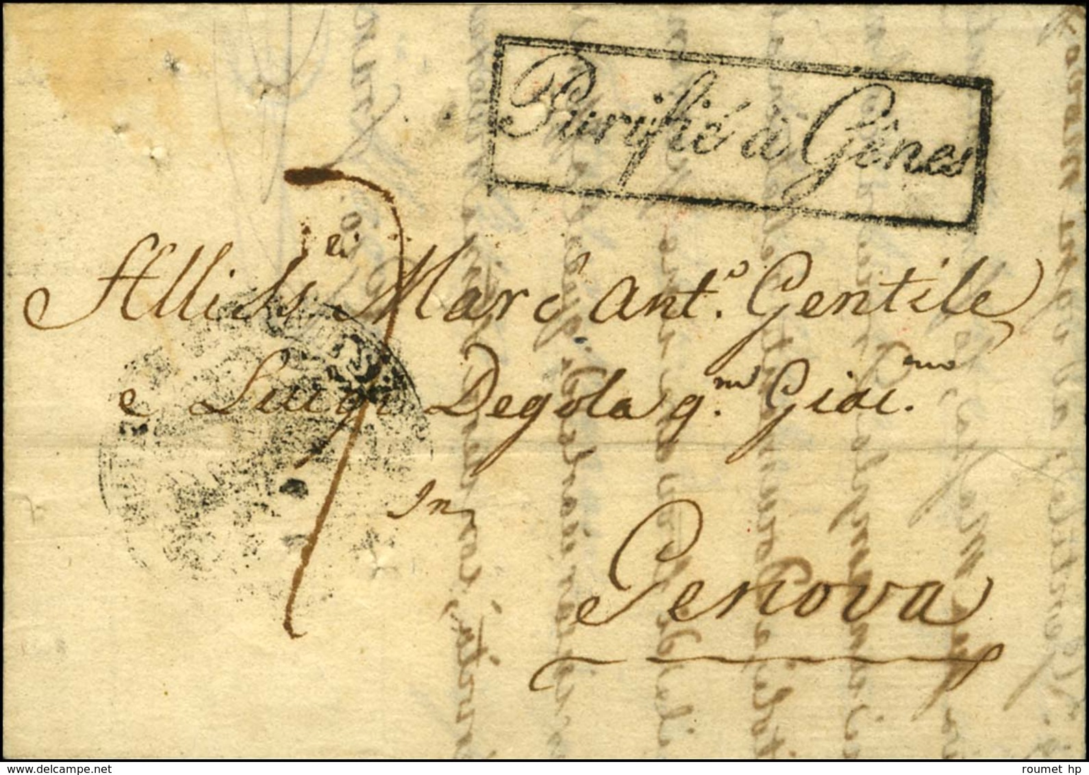 Lettre Avec Texte Daté '' Constantinople Le 10 Septembre 1813 '' Pour Gênes, Au Recto MP Encadrée ' Purifié à Gênes '. E - Maritieme Post