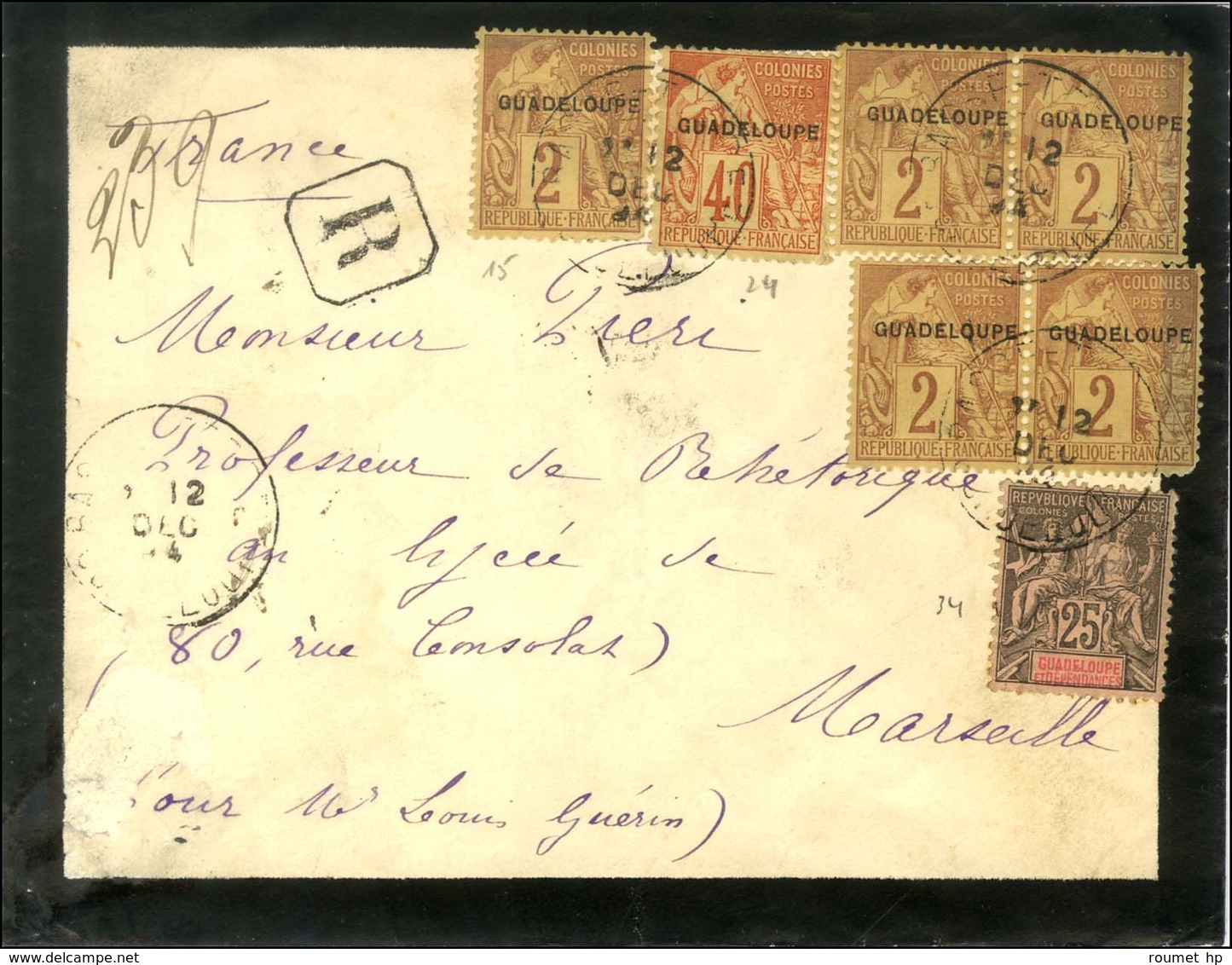 Càd BASSE TERRE / GUADELOUPE / Guadeloupe N° 15 (5) (1 Ex Pd) + 24 + 34 Sur Lettre Recommandée Pour Marseille. 1894. - T - Maritieme Post