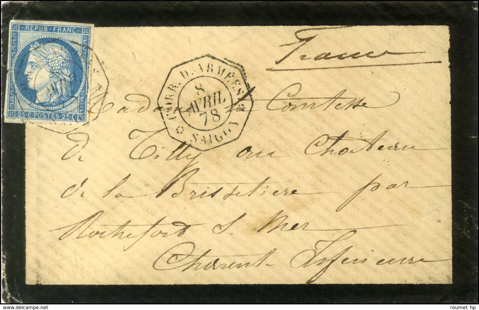 Càd Octo CORR.D.ARMEES / SAIGON / Col. Gen. N° 23 Sur Lettre Pour Rochefort Sur Mer. 1878. - TB / SUP. - Poste Maritime