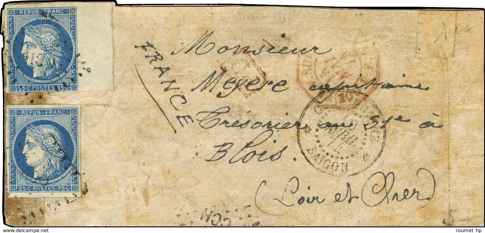 Losange CCH / Col. Gen. N° 23 (2) 1 Ex Bdf Càd CONCHINCHINE / SAIGON Sur Enveloppe De Mandarin Pour Blois. 1874. - TB. - - Poste Maritime