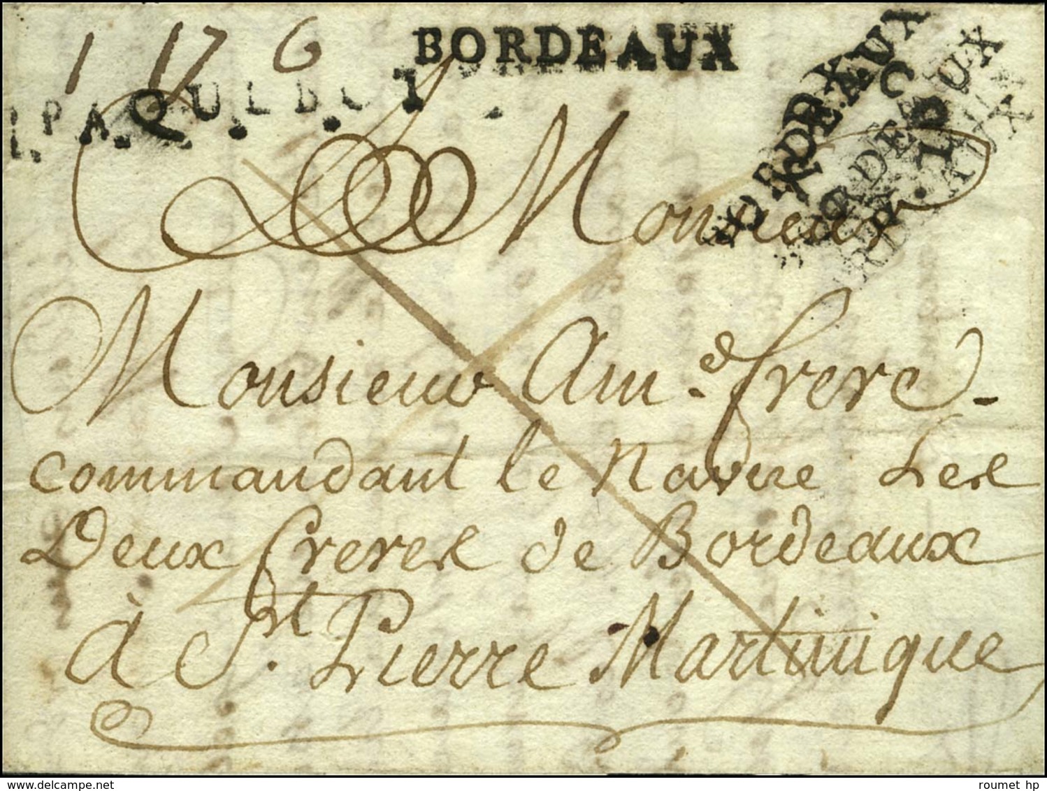 Lettre Avec Texte Daté De Bordeaux Le 30 Septembre 1787 Pour Le Commandant Du Navire '' Les Deux Frères De Bordeaux '' à - Maritime Post