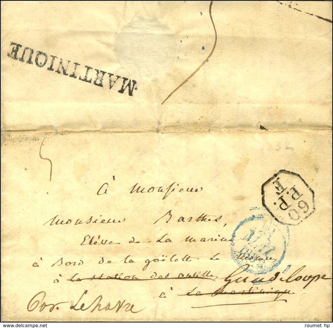 60 / P.P. / F Sur Lettre Avec Texte Daté De Paris Le 19 Mai 1832 Adressée à Un élève De La Marine à Bord D'une Goëlette  - Poste Maritime