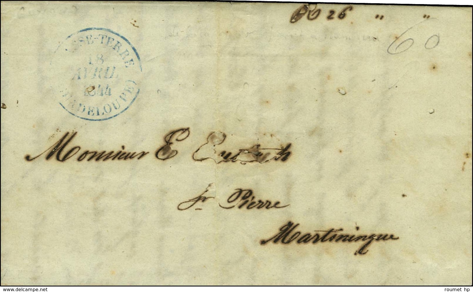 Lettre Avec Texte Daté De Guayam (Porto Rico) Le 28 Mars 1844 Acheminée Jusqu'à La Guadeloupe Pour La Martinique. Au Rec - Maritime Post