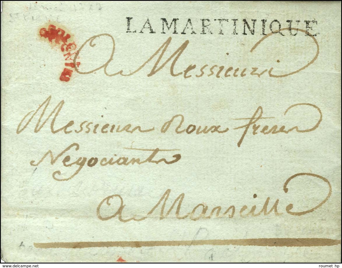 Lettre Avec Texte Daté De St Pierre De La Martinique Le 12 Mai 1787 Pour Marseille. Au Recto, LA MARTINIQUE (J N°3) Et M - Maritime Post