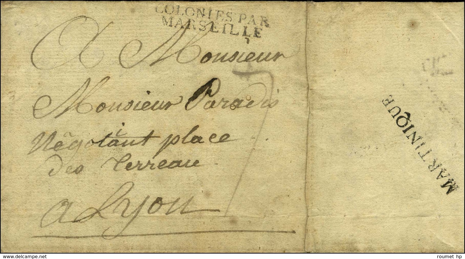 Lettre Avec Texte Daté De St Pierre De La Martinique Le 12 Décembre 1814 Pour Lyon. Au Verso, Griffe De La 3ème Occupati - Maritieme Post