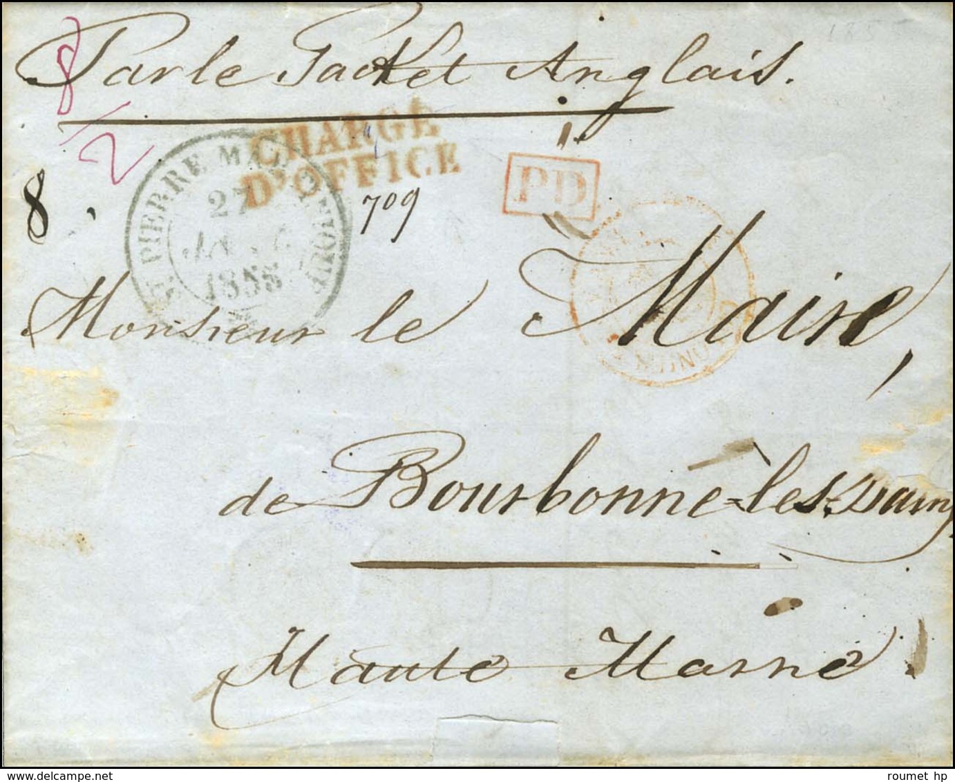 Càd ST PIERRE MARTINIQUE / * 27 JANV. 1855 Sur Lettre Avec Texte Chargée Pour Bourbonne Les Bains. Au Recto, Griffe Roug - Maritieme Post