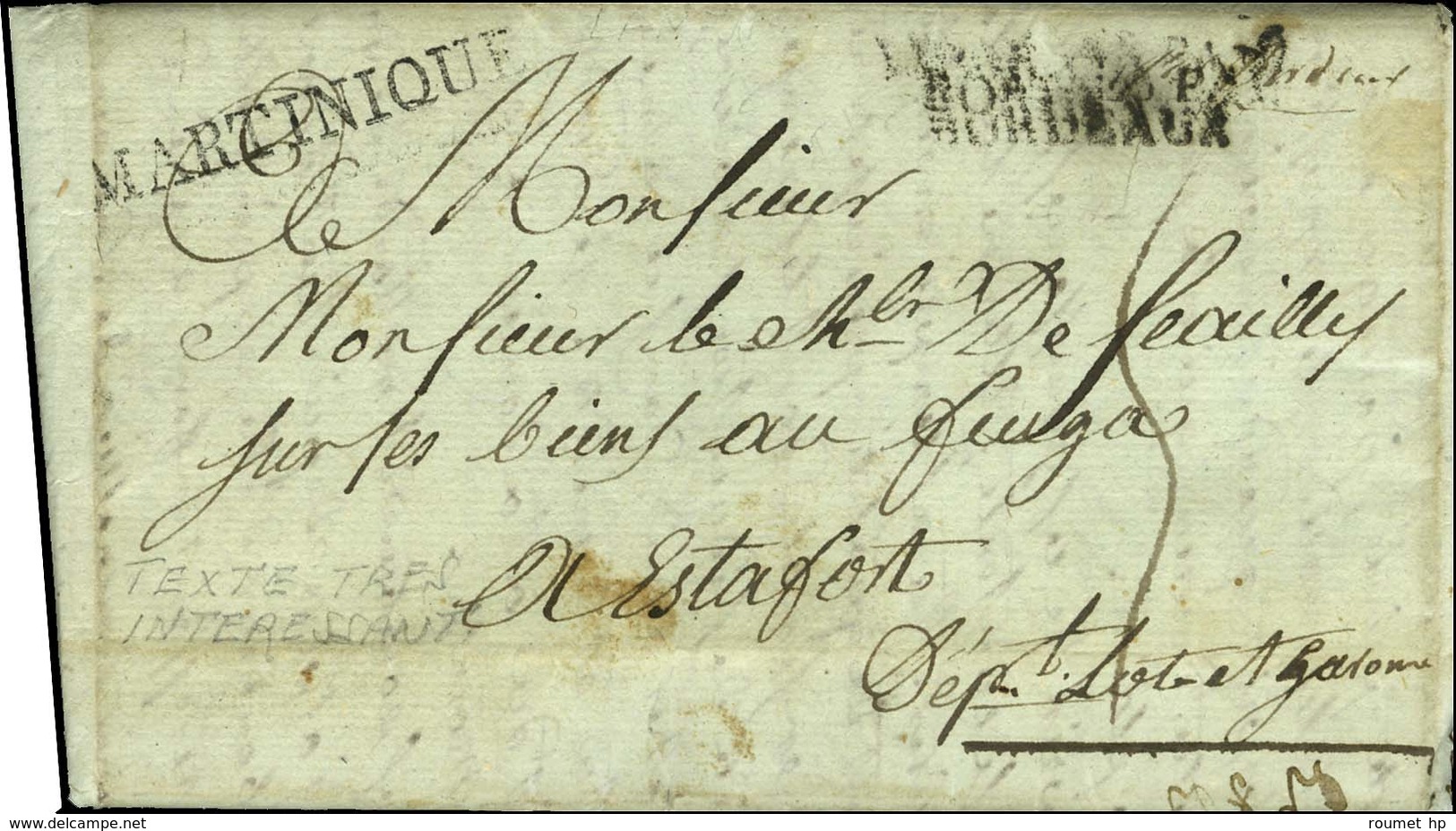 Lettre Avec Superbe Et Long Texte Daté Du Lamentin Le 1er Novembre 1818 Pour Estafort. Au Recto, Griffe MARTINIQUE. - TB - Maritieme Post