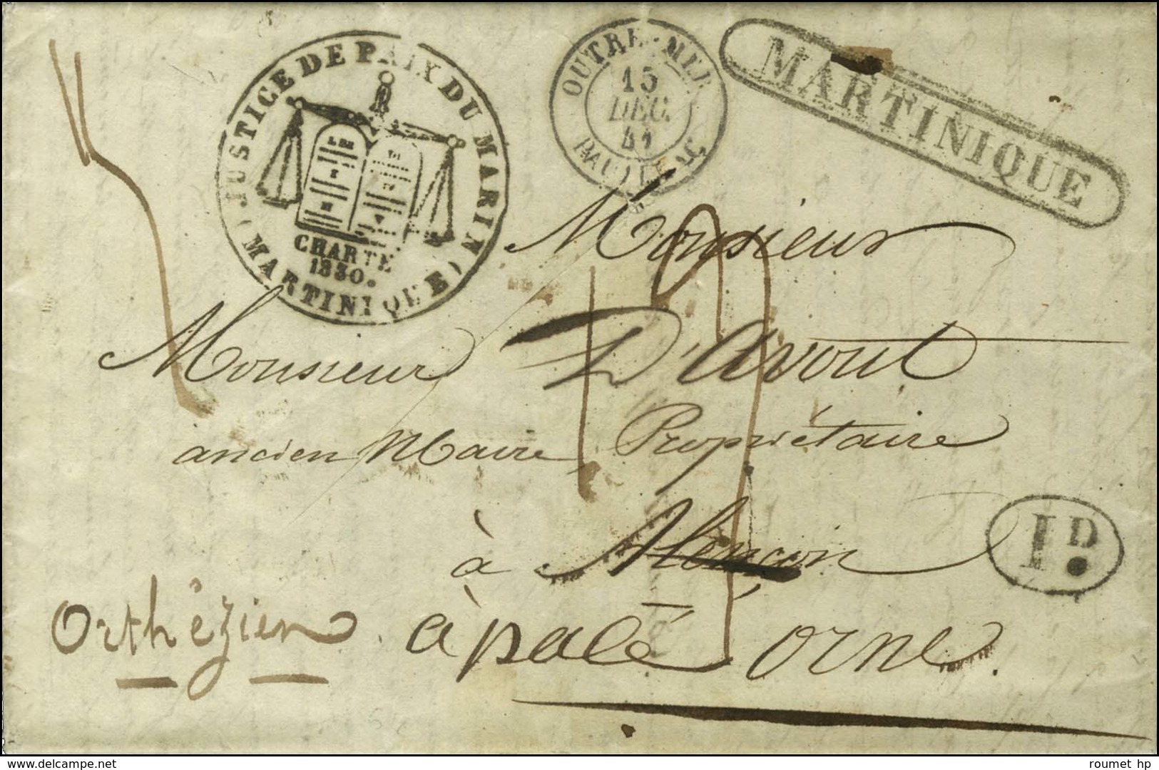 Lettre Avec Très Long Texte Daté De Marin Ile Martinique Le 23 Septembre 1841 Pour Alençon. Au Recto, Rarissime Marque D - Maritieme Post