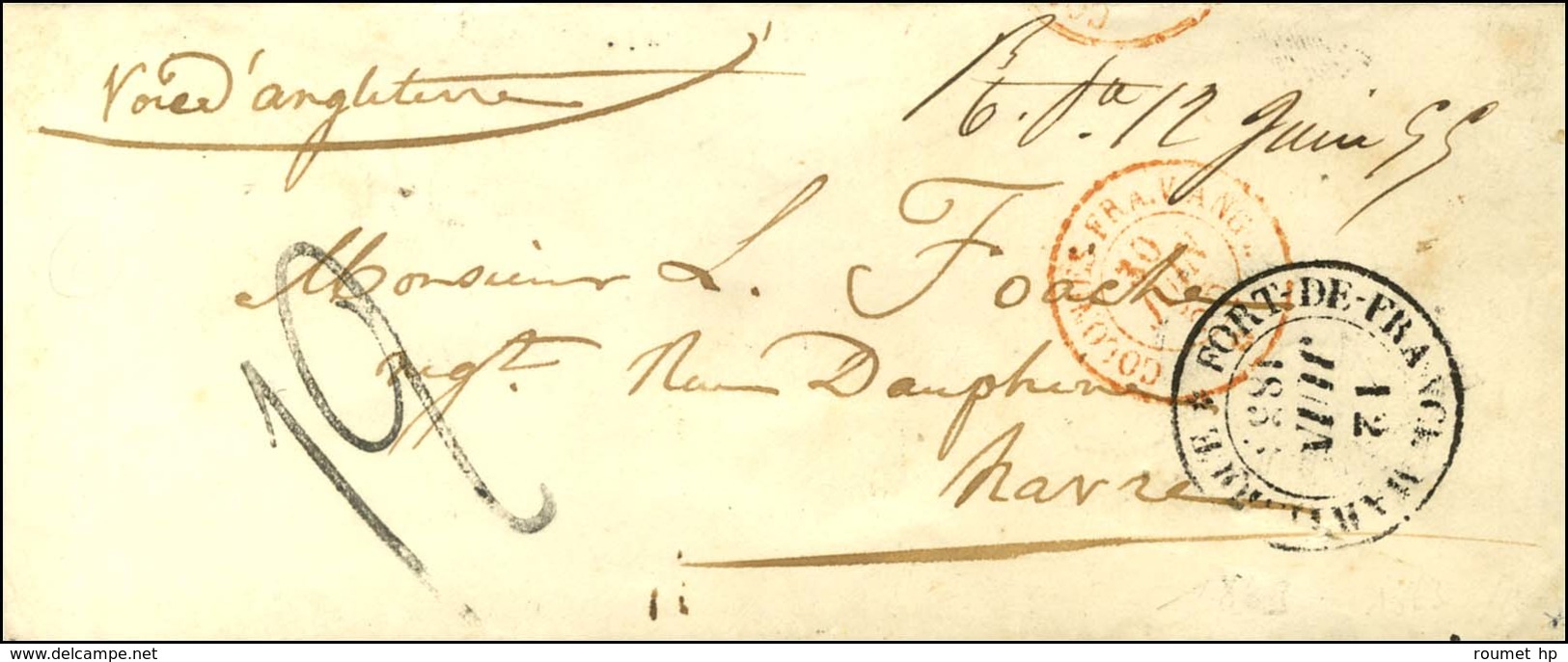 Marque Manuscrite '' R.Pe 12 Juin 55 '' (Rivière Pilote) (J N°1) Sur Enveloppe Pour Le Havre. Au Recto, Càd FORT DE FRAN - Maritime Post