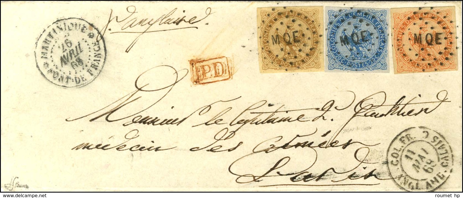 Losange MQE / Col. Gen. N° 3 + 4 + 5 Càd MARTINIQUE / FORT DE FRANCE Sur Lettre Pour Paris. 1868. - SUP. - Poste Maritime