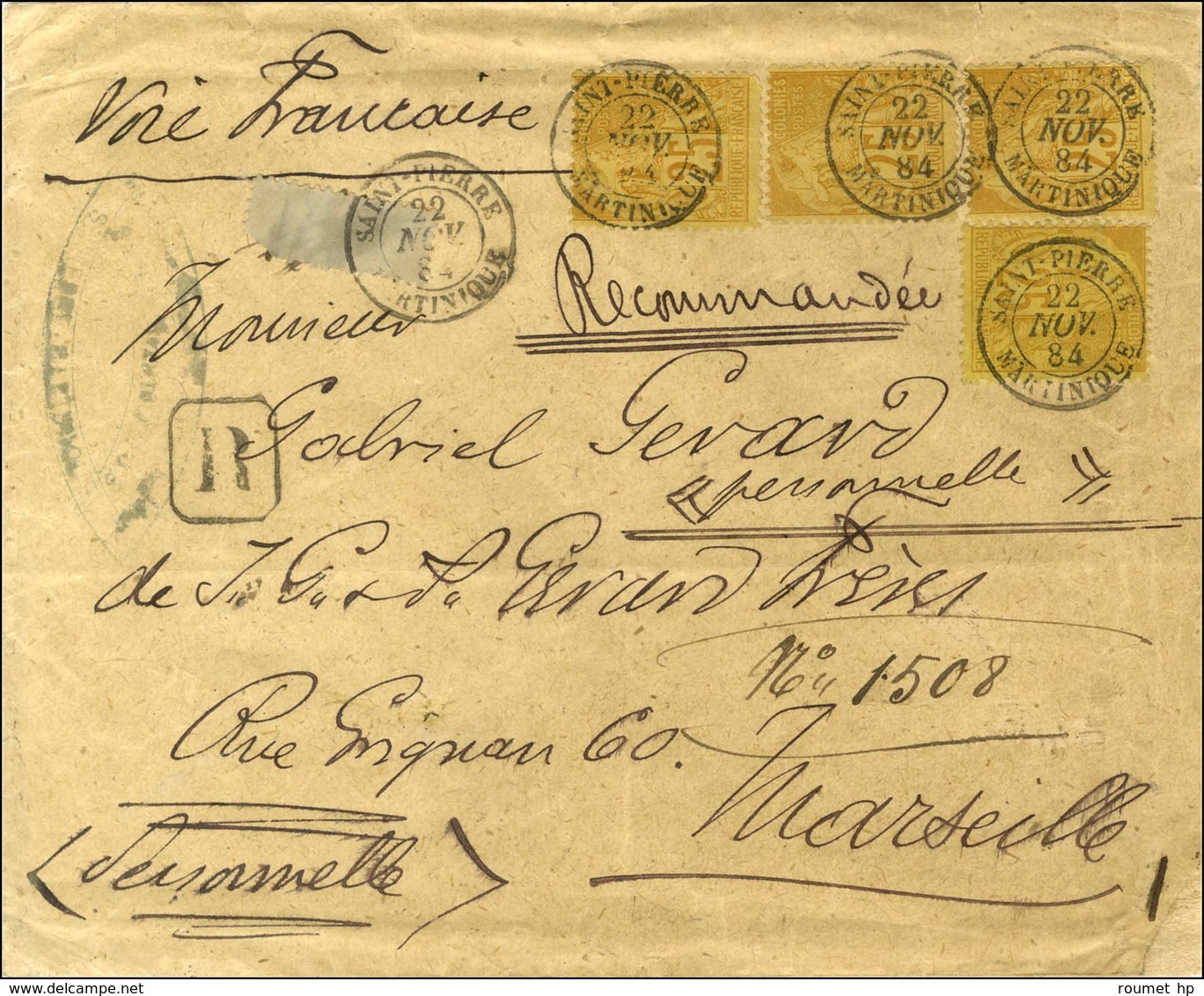 Càd SAINT PIERRE / MARTINIQUE / Col. Gen. N° 53 (4) Sur Lettre Recommandée Pour Marseille. 1884. - TB / SUP. - Maritime Post