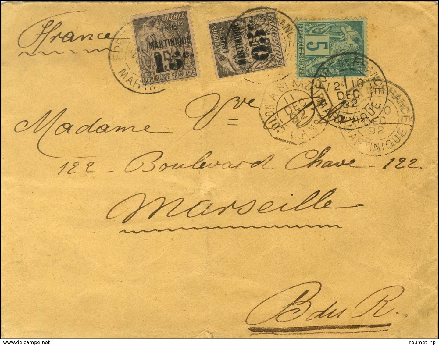 Càd FORT DE FRANCE / MARTINIQUE / Col. Gen. N° 49 + Martinique N° 27 + 28 Sur Lettre Pour Marseille. 1892. - TB / SUP. - - Poste Maritime