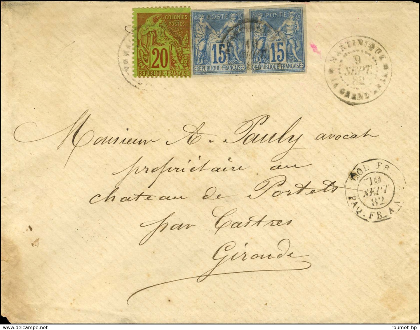 Càd MARTINIQUE / LA GRANDE ANSE / Col. Gen. N° 41 (paire) + 52 Sur Lettre 2 Ports Pour Castres Gironde. 1882. - TB / SUP - Maritime Post