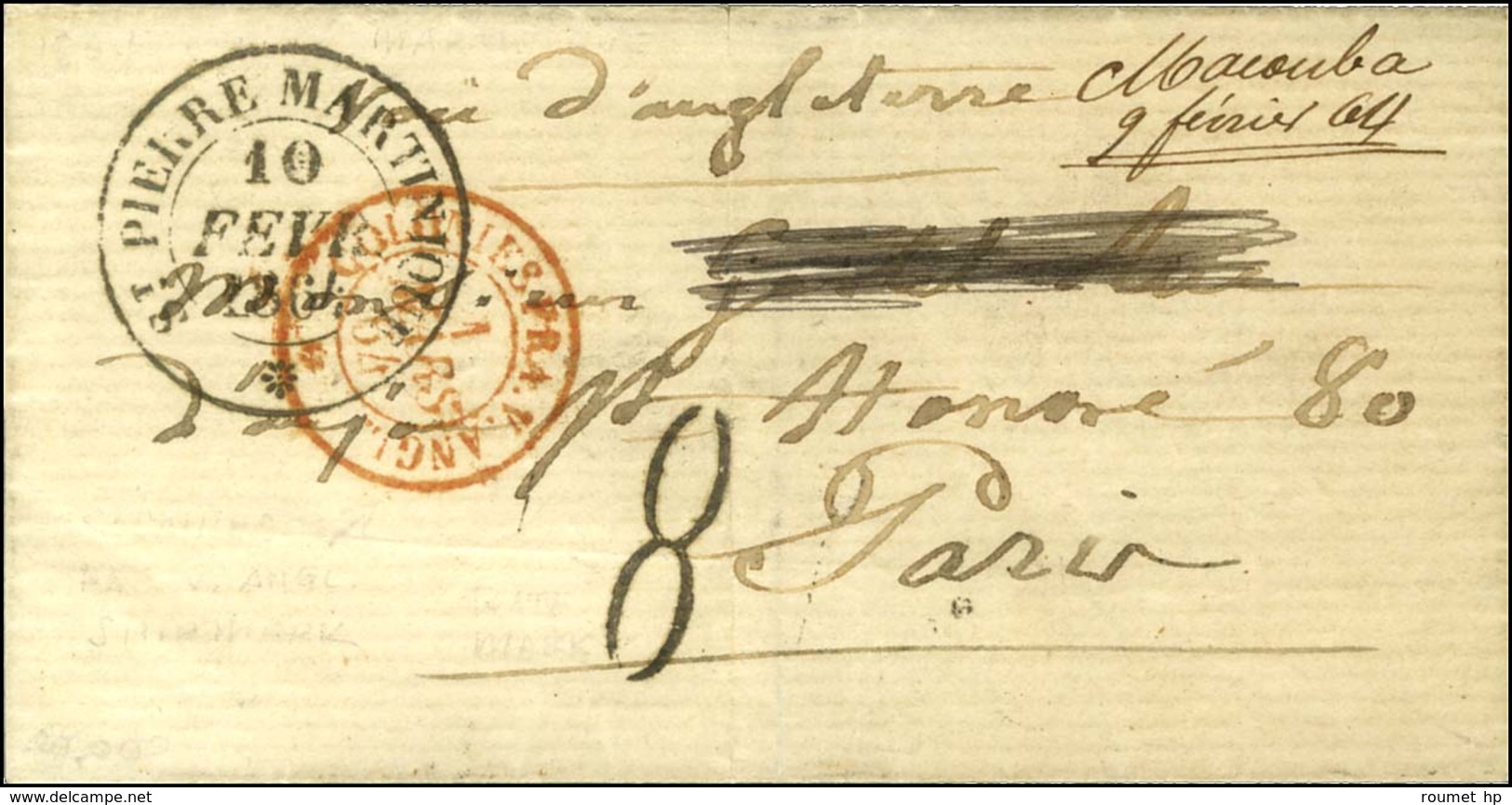 Lettre Datée De Macouba Le 8 Février 1864 Adressée à Paris. Au Recto, Mention Manuscrite '' Macouba 9 Février 64 '', Càd - Maritime Post